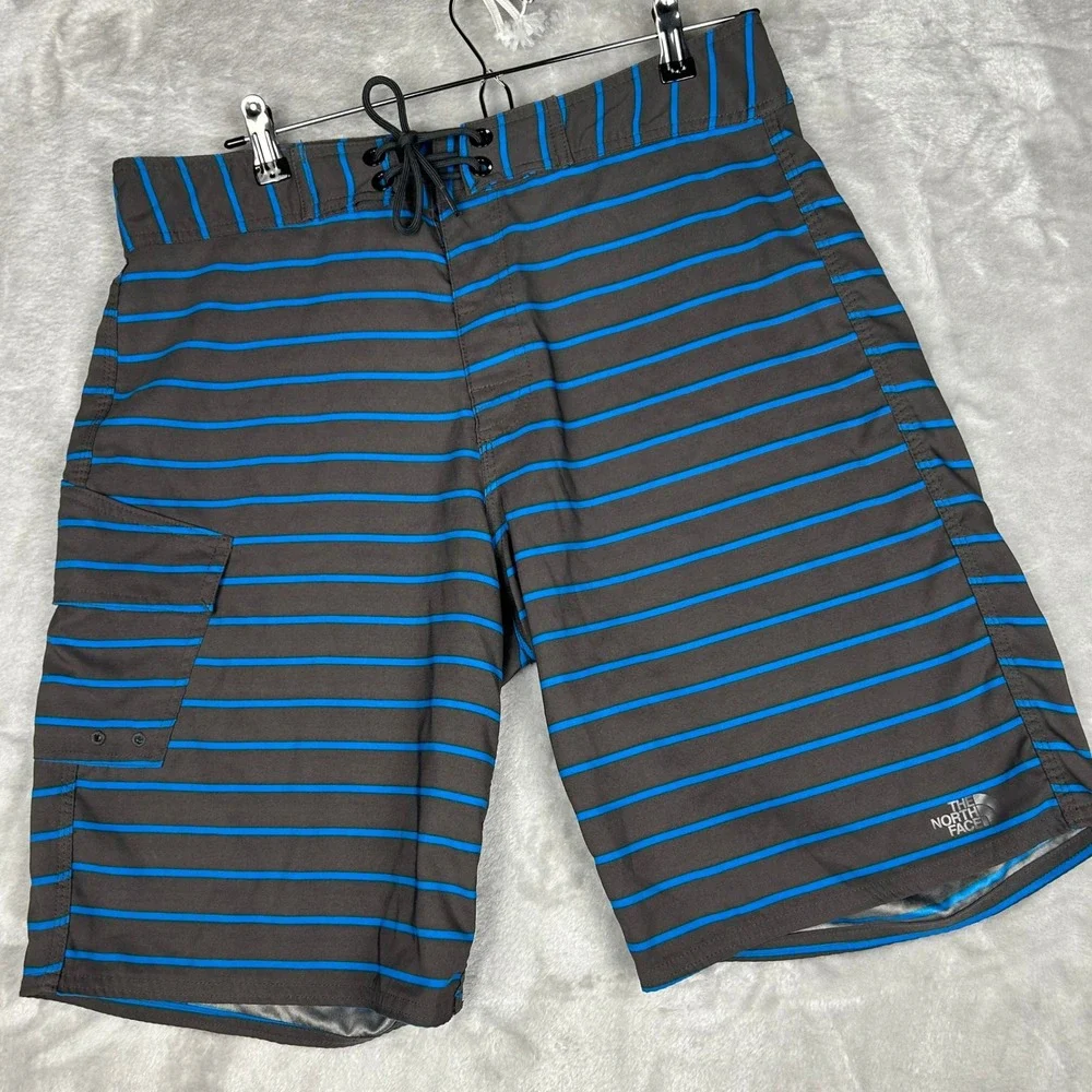 The North Face Mens Swim Trunks Board Shorts Striped Blue Gray‎ Size 34